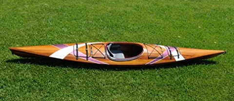 Wooden Boat USA Wooden Kayak with 2 Stripes 15-Feet Natural Wood