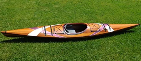 Wooden Boat USA Wooden Kayak with 2 Stripes 15-Feet Natural Wood