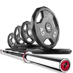 XMark BLACK DIAMOND Olympic Barbell 155 lb Set Weight Plates With The CROWBAR 7′ Olympic Bar 20) BAR and 155 lb Set