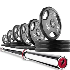 XMark Black Diamond Olympic Barbell 365 lb Set with Crowbar 7′ Olympic Bar