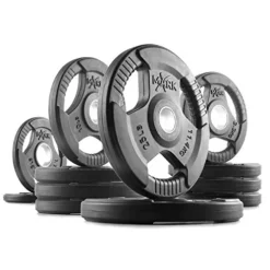 XMark Olympic Curl Bar with Weights 115 lb Set TRI-Grip Plates Rubber Coated XM-3377 EZ Curl Bar