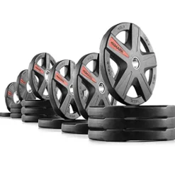 XMark Olympic Weight Set 365 lb TEXAS STAR Rubber-Coated Bar & Weight Set Black