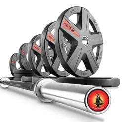 XMark Olympic Weight Set 185 lb TEXAS STAR Rubber-Coated Bar & Weight Set Black