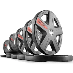 XMark Olympic Weight Set 185 lb TEXAS STAR Rubber-Coated Bar & Weight Set Black