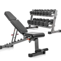 XMark Two Tier Heavy Duty Steel Dumbbell Rack with 380 lb Set, Bench