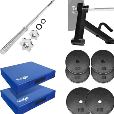 Yes4All Combo Barbell – Deadlift Jack – Silence Drop Pad – Weight Plate Blue