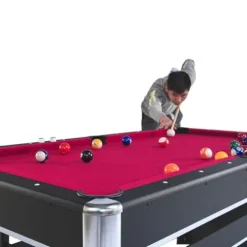 Yoptote 6ft Mid-Size Pool Table with Table Tennis Top and Accessories Black+Red