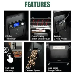 Z GRILLS Pellet Grill Smoker with PID 2.0 Controller, 700 Cooking Area, Meat Probes, Rain Cover Black