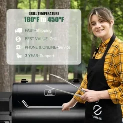 Z GRILLS Pellet Grill Smoker with PID 2.0 Controller, 700 Cooking Area, Meat Probes, Rain Cover Black