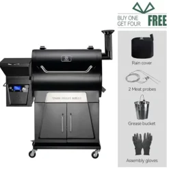 Z GRILLS Pellet Grill Smoker with PID 2.0 Controller, 700 Cooking Area, Meat Probes, Rain Cover Black