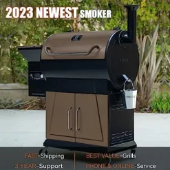 Z GRILLS Pellet Grill Smoker with PID 2.0 Controller, LCD Screen, 2 Meat Probes, 697 sq in Cooking Area, Huge Storage Cabinet, Rain Cover Bronze