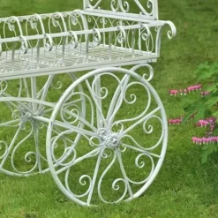 Zaer Ltd. Large Metal Commercial Flower Cart Display with Roof Antique White