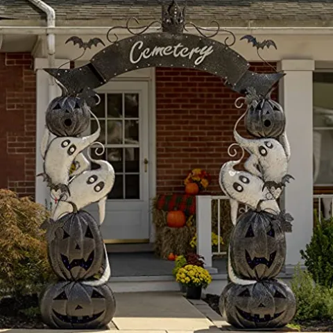 Zaer Ltd. Large Metal Halloween Archway Arbor with Pumpkins and Ghosts