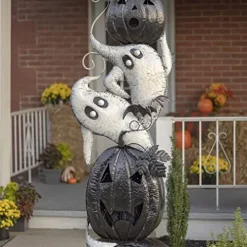 Zaer Ltd. Large Metal Halloween Archway Arbor with Pumpkins and Ghosts