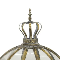 Zaer Ltd. Set of 3 Glass Dome Terrariums with Iron Stands Frosted Gold