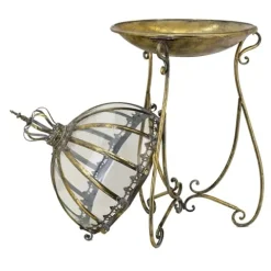 Zaer Ltd. Set of 3 Glass Dome Terrariums with Iron Stands Frosted Gold