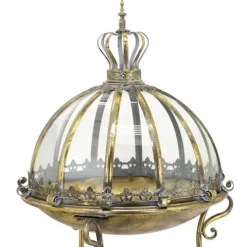 Zaer Ltd. Set of 3 Glass Dome Terrariums with Iron Stands Frosted Gold