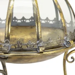 Zaer Ltd. Set of 3 Glass Dome Terrariums with Iron Stands Frosted Gold