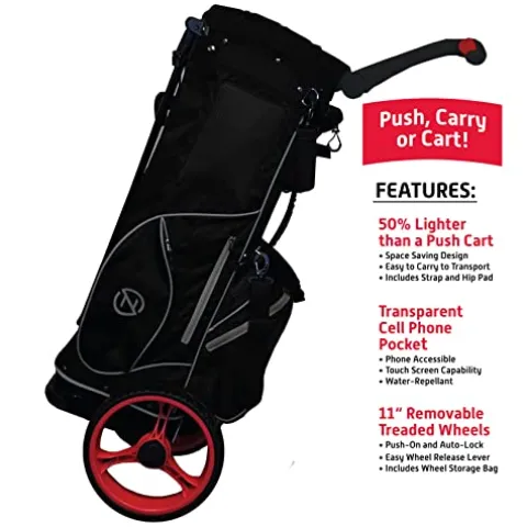 Zero Friction Wheel Pro Push Cart & Stand Bag Black
