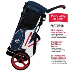 Zero Friction Wheel Pro Push Cart & Stand Bag Navy