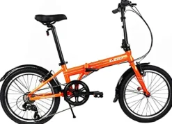 ZiZZO Via 20″ Folding Bike Lightweight Aluminum Frame Shimano 7-Speed Metallic Orange